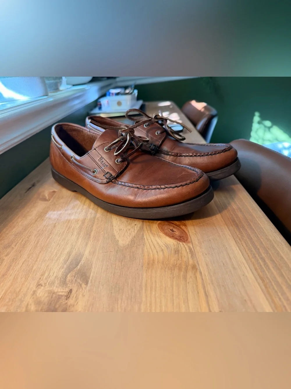 GH Bass Men's Chestnut Brown Leather Boat Shoes 12 W